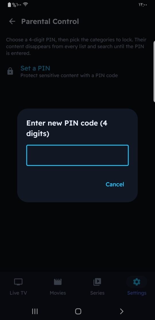 Set a parental control PIN in Melyo Player