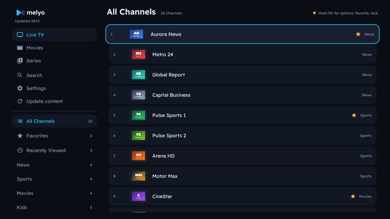 Melyo Player running on Fire TV